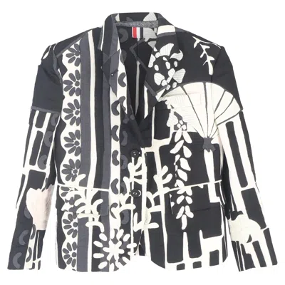 Thom Browne Thom Brown Patterned Patchwork Blazer In Black And White Wool
