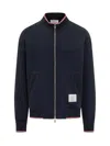 Thom Browne Chunky Loopback Jacket With Rwb Tipping Stripe In Blue