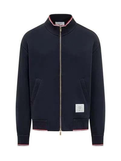 THOM BROWNE THOM BROWNE THOM BROWNE BLUE BOMBER JACKET WITH ZIP
