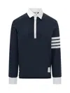 Thom Browne Classic Fit Long Sleeve Rugby In Med Weight Jersey With En In Blue