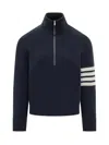 Thom Browne Jersey Stitch Funnel Neck Half Zip Pullover In Merino Wool With 4 Bar Stripe Clothing In Blue