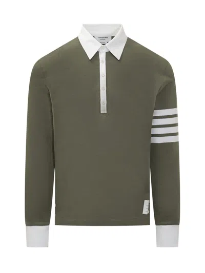THOM BROWNE THOM BROWNE THOM BROWNE LONG SLEEVE POLO SHIRT WITH CONTRAST COLLAR