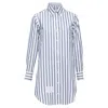Thom Browne Thom E Blue Poplin Cotton Stripe Button Down Shirt Dress In Blue