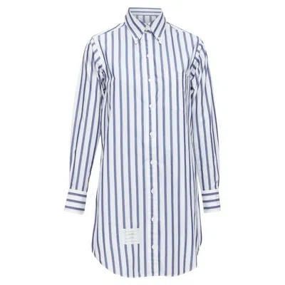 Thom Browne Thom E Blue Poplin Cotton Stripe Button Down Shirt Dress