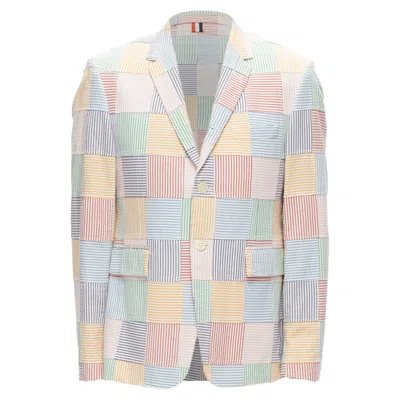 Thom Browne Thom E Colourful Stripes Patchwork Seersucker Button Blazer Jacket In Multi
