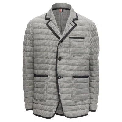 Thom Browne Thom E Houndstooth Ribbon Trim Stripe Lined Padded Blazer In Black