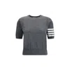 Thom Browne 4-bar Stripes Cashmere Knit Top In Gray