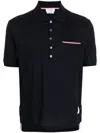 Thom Browne Navy Blue Cotton Polo Shirt In Blue