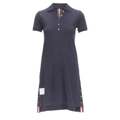 Thom Browne Thom E Signature Stripe Webbing Pique Polo Dress In Blue