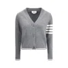 Thom Browne Virgin Wool Cardigan With Embrodery Geese In Gray