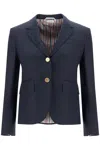 Thom Browne Single Breasted Cropped Jacket In 120s Wool In Blue