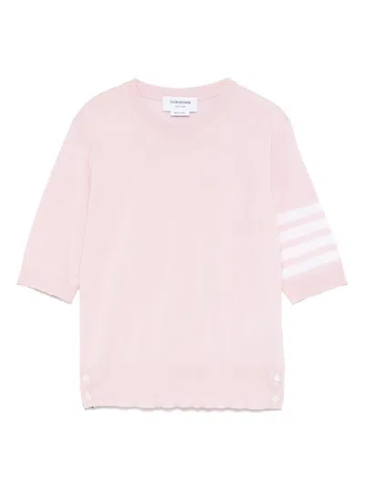 Thom Browne Crew Neck Striped Sleeve Tank Top In Pink
