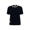 Thom Browne Cotton T-shirt With Ribbed Crew-neck And Contrasting Trimmings In Blue