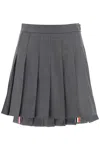 Thom Browne Wool Miniskirt With Pleated Design And Side Stripe Detail In Grey