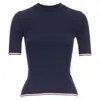 Thom Browne Thom E Wool Blend Red Trim Pointelle Knit Tshirt Top In Blue