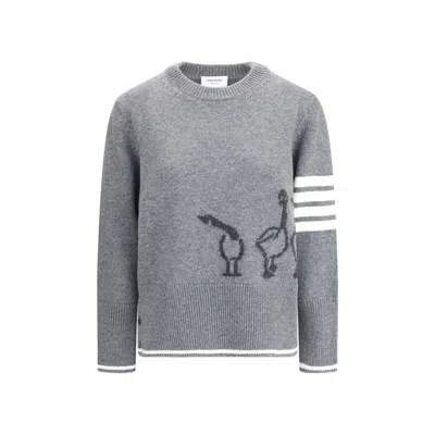 Thom Browne Geese Intarsia Boxy Virgin Wool Crewneck Sweater In Gray