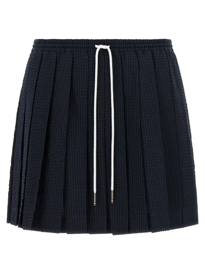 Thom Browne Pleated Wool Skirt In Blue