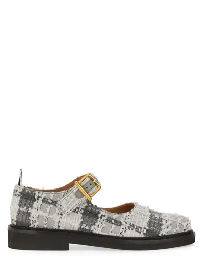 Thom Browne Tartan-check Tweed Ballerina Shoes In Grey