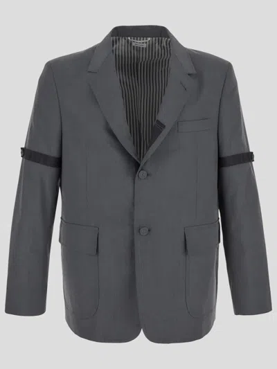 Thom Browne Single-breasted Button-fastening Blazer In Grey