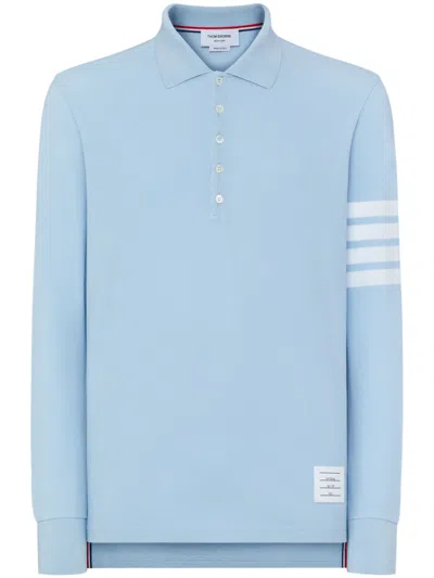 Thom Browne Three-stripe Long-sleeved Polo Shirt In Blue