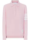 Thom Browne Three-stripe Long-sleeved Polo Shirt In Pink