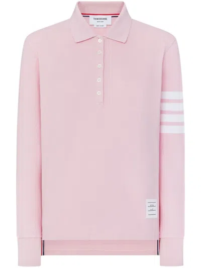 Thom Browne Three-stripe Long-sleeved Polo Shirt In Multicolor