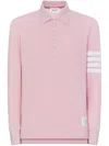 Thom Browne Three-stripe Long-sleeved Polo Shirt In Pink