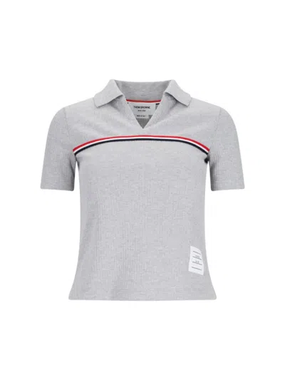 THOM BROWNE THREE STRIPES" KNIT POLO - GRAY
