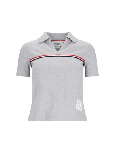 THOM BROWNE THOM BROWNE "THREE STRIPES" KNIT POLO – GRAY