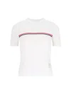Thom Browne White Crewneck T-shirt With Signature Rwb Stripe In Cotton Woman