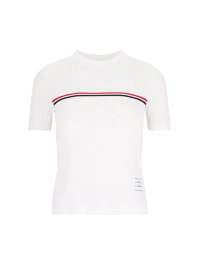 Thom Browne "three Stripes" Logo T-shirt In White