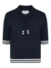 Thom Browne Tie-neck Cricket-stripe Polo Shirt In Blue