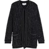Thom Browne Tie Neck Eyelash Tweed Jacquard Cardigan In Black