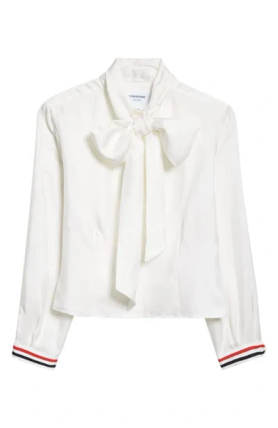 THOM BROWNE THOM BROWNE TIE NECK LONG SLEEVE SILK TOP