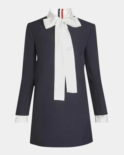 Thom Browne Tie-neck Straight Shift Dress In Navy