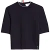 Thom Browne Tipped Textured Stitch Short Sleeve Virgin Wool Top In Blue