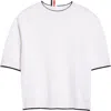 Thom Browne Tipped Textured Stitch Short Sleeve Virgin Wool Top In White
