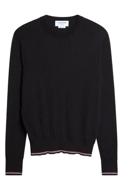 Thom Browne Tipped Wool Blend Rib Sweater In Blue