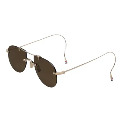 Thom Browne Titanium Rimless Aviator Sunglasses Unisex In Brown