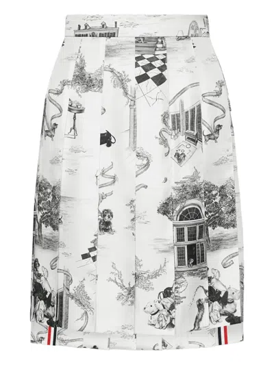 Thom Browne Toile Pleated Mini Skirt In White