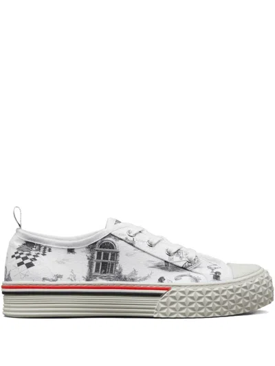 Thom Browne Toile-print Low-top Sneakers In White