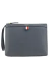Thom Browne Leather Textured Beauty Case With Wrist Strap In Grey