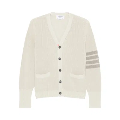 Pre-owned Thom Browne Tonal 4 Bar Stripe V Neck Cardigan 'beige' | Cream | Men's Size 2 In White