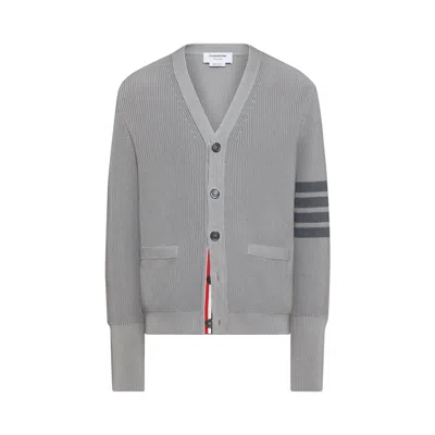 Pre-owned Thom Browne Tonal 4 Bar Stripe V Neck Cardigan 'light Grey' | Men's Size 4 In Gray