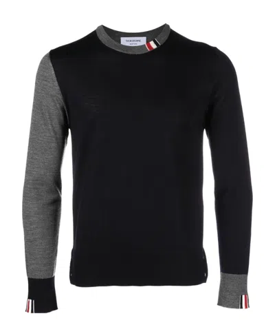 Thom Browne Tonal Crew Neck Jumper In Black