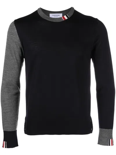 Thom Browne Tonal Crew Neck Jumper In Blue
