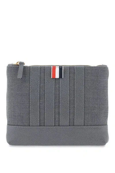 Thom Browne Tone-on-tone Wool Pouch Handbag With Iconic 4-bar For Men In Gray