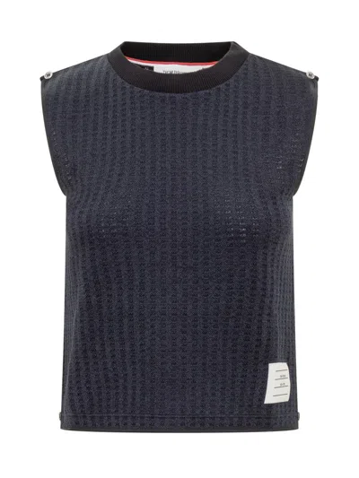 Thom Browne Woman Sweater Midnight Blue Size 8 Cotton