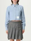 Thom Browne Cropped Denim Shirt With Contrast Stitching In Blue