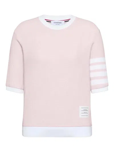 Thom Browne Crewneck T-shirt Textured Pique Stripe Detail In Pink